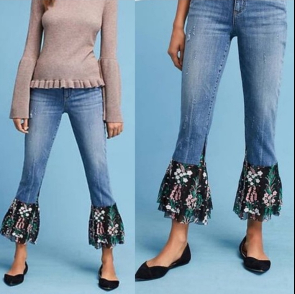 Anthro Pilcro and the letterpress floral mesh bell bottom jeans 25